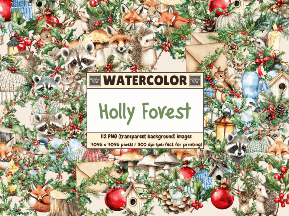 Download Holly Forest Watercolor Clipart - Forest Collection