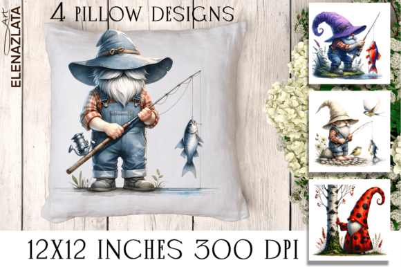Download Watercolor Cute Gnome Catches Fish - Premium Resources