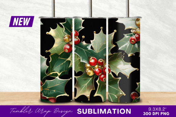 Download Watercolor Holly Berries Leaves Tumbler - Watercolor holly berries Collection