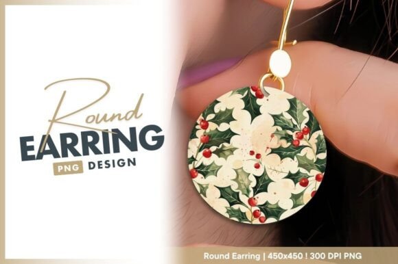 Download Watercolor Holly Berries Round Earring - Watercolor holly berries Collection