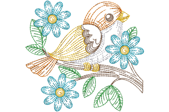 Download Orange Spring Bird Embroidery Design - Design Collection
