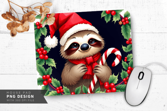 Download Sloth with Red Berries Mousepad Design - Design Collection