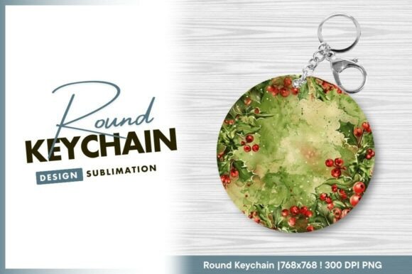 Download Watercolor Holly Berries Round Keychain - Watercolor holly berries Collection