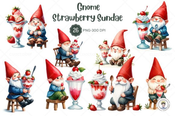 Download Cute Gnome Enjoying a Strawberry Sundae. - Premium Bundle