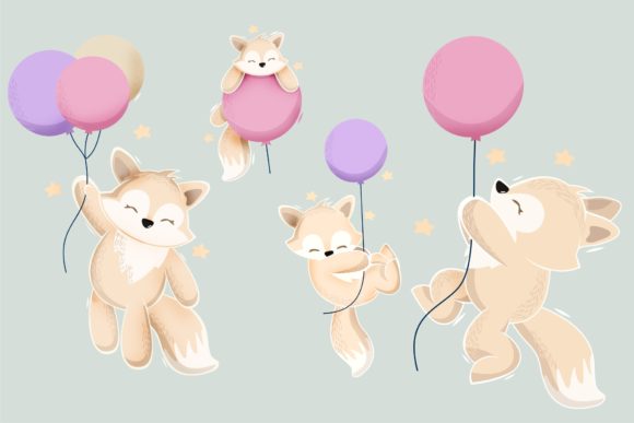 Download Cute Animal Playing with Baloon Design - Design Collection
